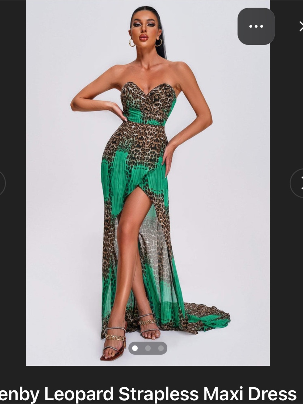 Leopard Print Strapless High-Low Maxi Dress with Green Panels